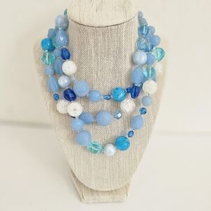 Western Germany Triple Strand Graduated Blue Faceted Bead Necklace